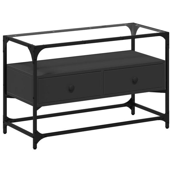 Schwarzer TV-Schrank mit Glasplatte, 80 cm