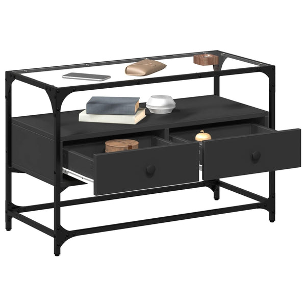 Schwarzer TV-Schrank mit Glasplatte, 80 cm