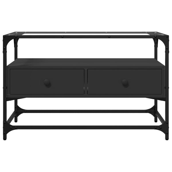 Schwarzer TV-Schrank mit Glasplatte, 80 cm