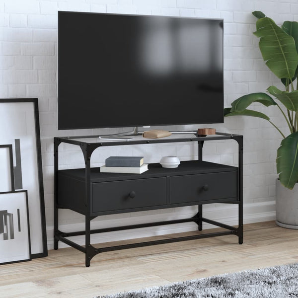 Schwarzer TV-Schrank mit Glasplatte, 80 cm