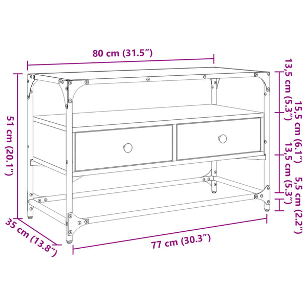 TV-Schrank Sonoma-Eiche mit Glasplatte, 80cm