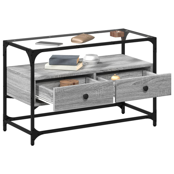 TV-Schrank Grau Sonoma mit Glasplatte, 80 cm