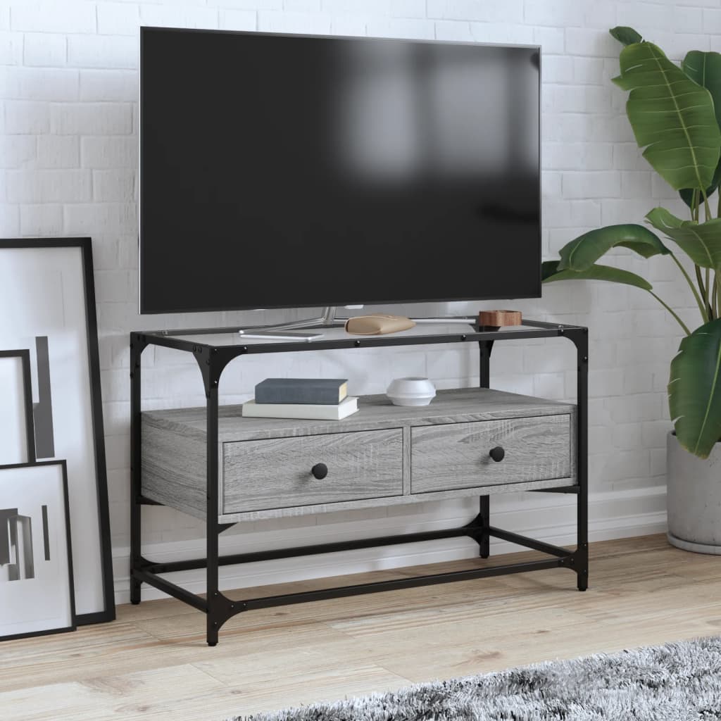 TV-Schrank Grau Sonoma mit Glasplatte, 80 cm