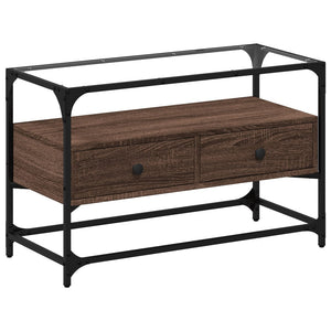 TV-Schrank Braun Eiche 80 cm mit Glasplatte