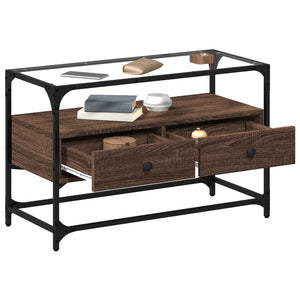 TV-Schrank Braun Eiche 80 cm mit Glasplatte