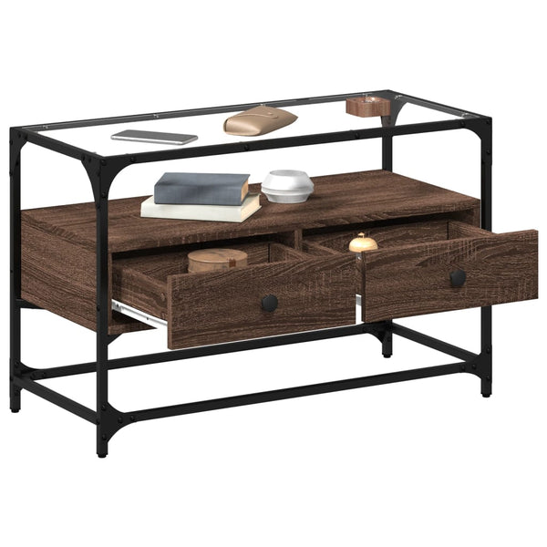 TV-Schrank Braun Eiche 80 cm mit Glasplatte