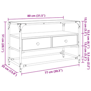 TV-Schrank Braun Eiche 80 cm mit Glasplatte