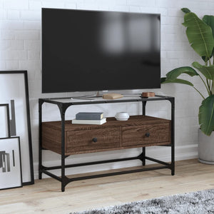 TV-Schrank Braun Eiche 80 cm mit Glasplatte