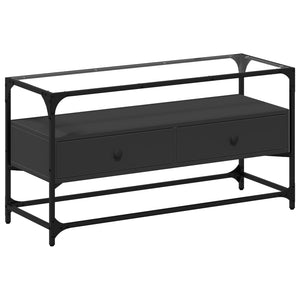 Schwarzer TV-Schrank mit Glasplatte, 98 cm
