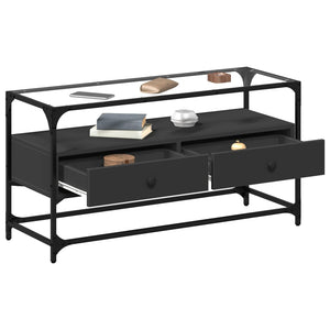 Schwarzer TV-Schrank mit Glasplatte, 98 cm
