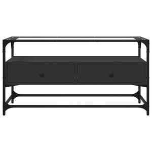 Schwarzer TV-Schrank mit Glasplatte, 98 cm