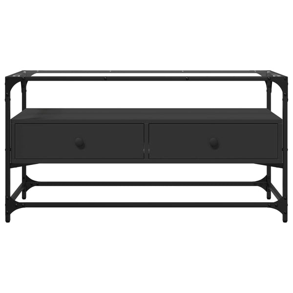 Schwarzer TV-Schrank mit Glasplatte, 98 cm