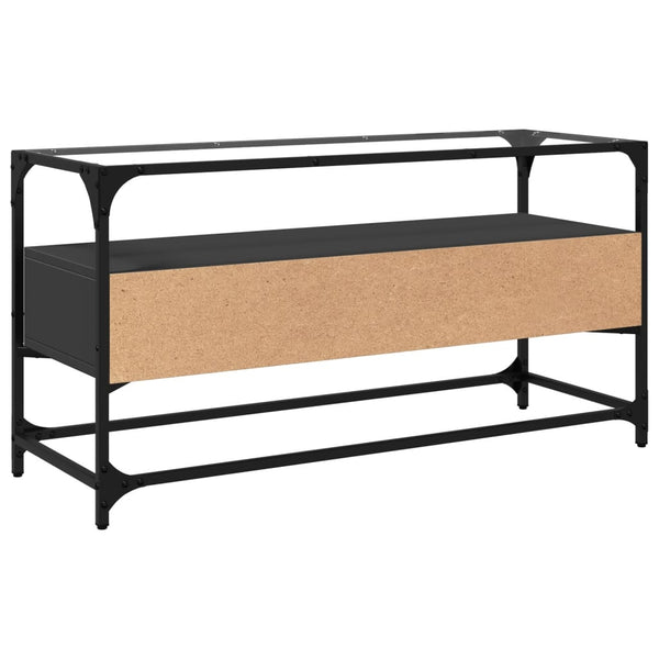 Schwarzer TV-Schrank mit Glasplatte, 98 cm