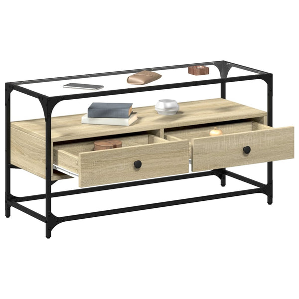 TV-Schrank Sonoma-Eiche mit Glasplatte, 98 cm