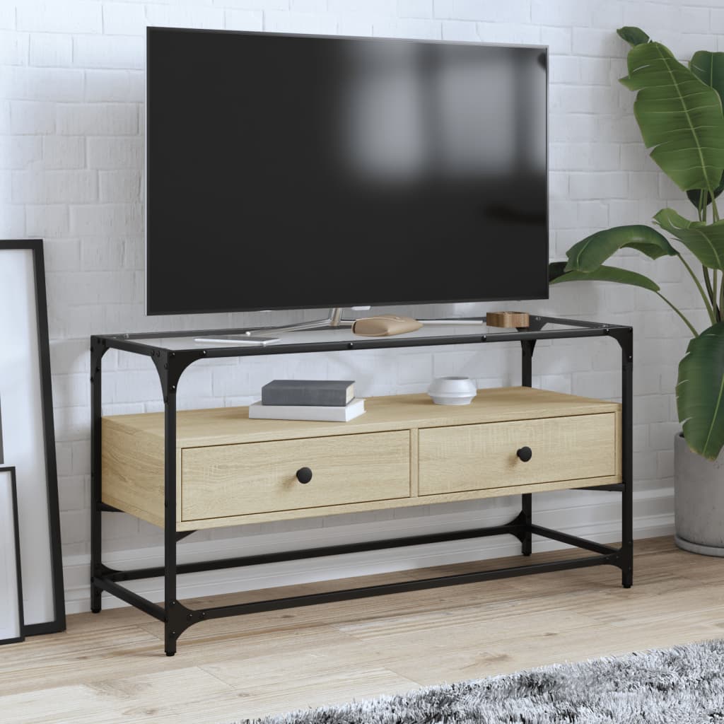 TV-Schrank Sonoma-Eiche mit Glasplatte, 98 cm