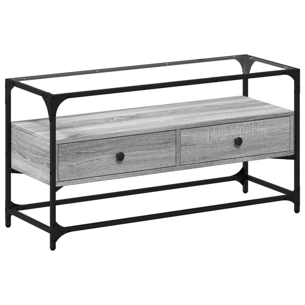 TV-Schrank Grau Sonoma 98 cm mit Glasplatte