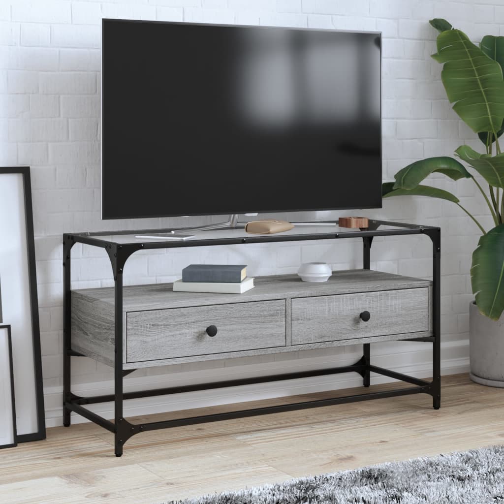 TV-Schrank Grau Sonoma 98 cm mit Glasplatte
