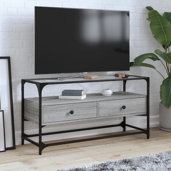TV-Schrank Grau Sonoma 98 cm mit Glasplatte
