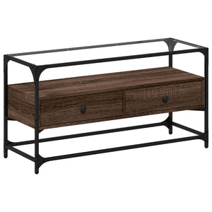 TV-Schrank Braun Eiche mit Glasplatte 98 cm