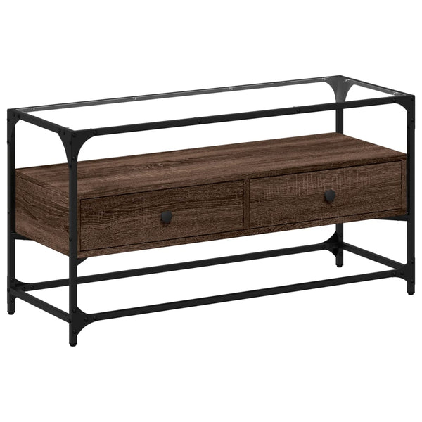 TV-Schrank Braun Eiche mit Glasplatte 98 cm