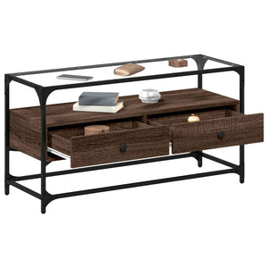 TV-Schrank Braun Eiche mit Glasplatte 98 cm