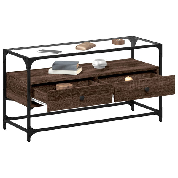 TV-Schrank Braun Eiche mit Glasplatte 98 cm