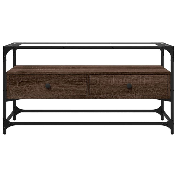 TV-Schrank Braun Eiche mit Glasplatte 98 cm