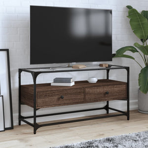 TV-Schrank Braun Eiche mit Glasplatte 98 cm