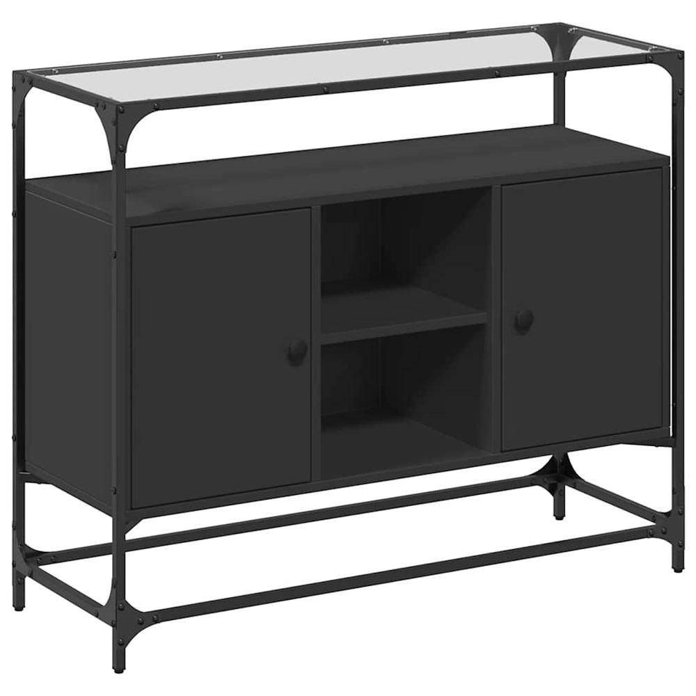 Schwarzes Sideboard mit Glasplatte, 98 cm