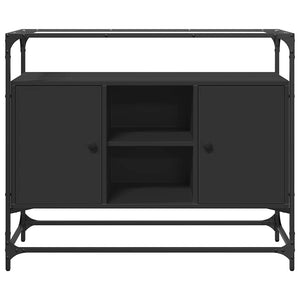Schwarzes Sideboard mit Glasplatte, 98 cm