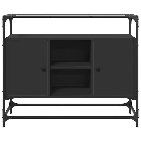Schwarzes Sideboard mit Glasplatte, 98 cm