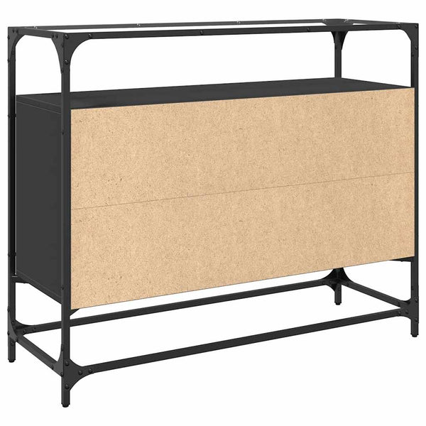 Schwarzes Sideboard mit Glasplatte, 98 cm