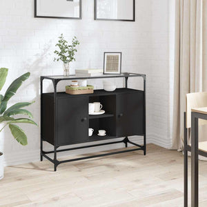 Schwarzes Sideboard mit Glasplatte, 98 cm