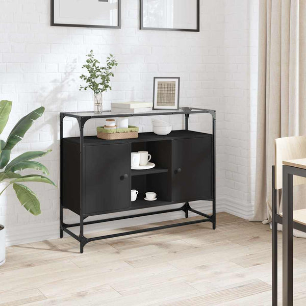 Schwarzes Sideboard mit Glasplatte, 98 cm