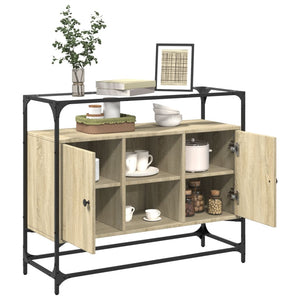 Sideboard Sonoma-Eiche mit Glasplatte, 98 cm