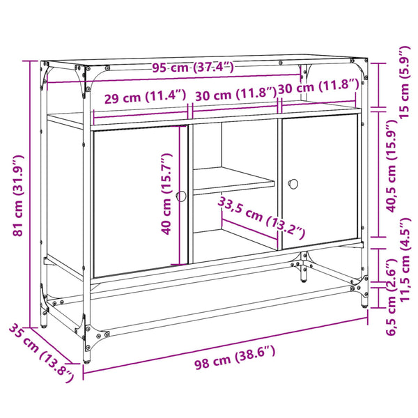Sideboard Sonoma-Eiche mit Glasplatte, 98 cm
