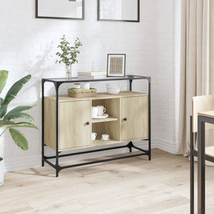 Sideboard Sonoma-Eiche mit Glasplatte, 98 cm
