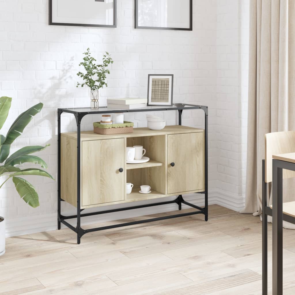 Sideboard Sonoma-Eiche mit Glasplatte, 98 cm