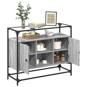 Graues Sideboard Sonoma mit Glasplatte, 98 cm