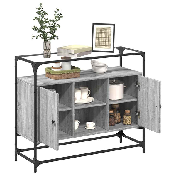 Graues Sideboard Sonoma mit Glasplatte, 98 cm