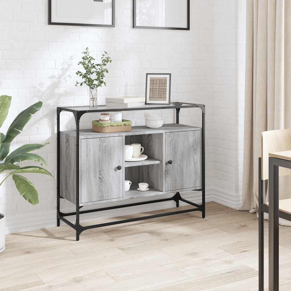 Graues Sideboard Sonoma mit Glasplatte, 98 cm