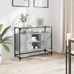 Graues Sideboard Sonoma mit Glasplatte, 98 cm
