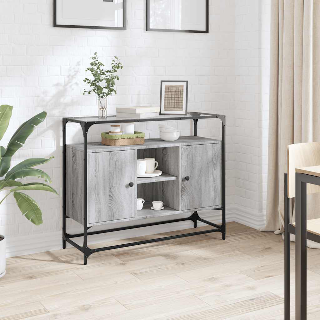 Graues Sideboard Sonoma mit Glasplatte, 98 cm