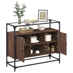 Braun Eiche Sideboard mit Glasplatte 98 cm