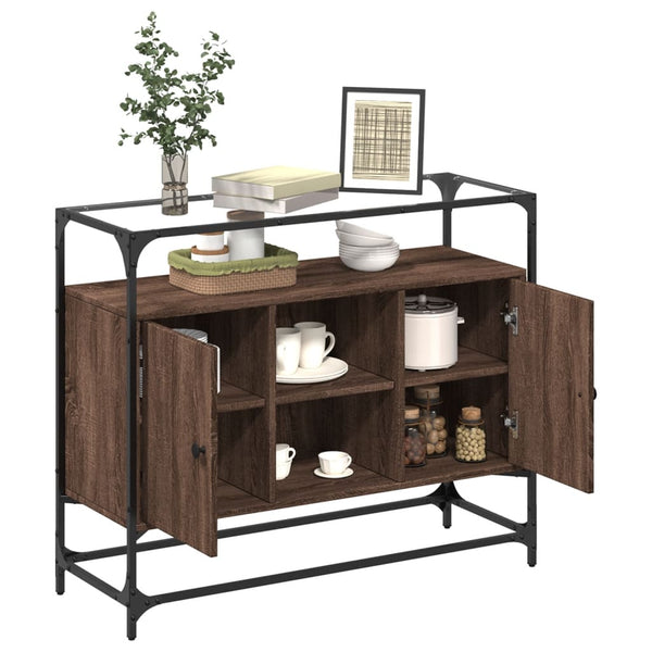 Braun Eiche Sideboard mit Glasplatte 98 cm
