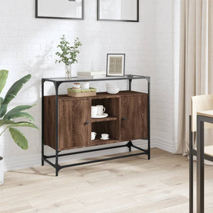 Braun Eiche Sideboard mit Glasplatte 98 cm