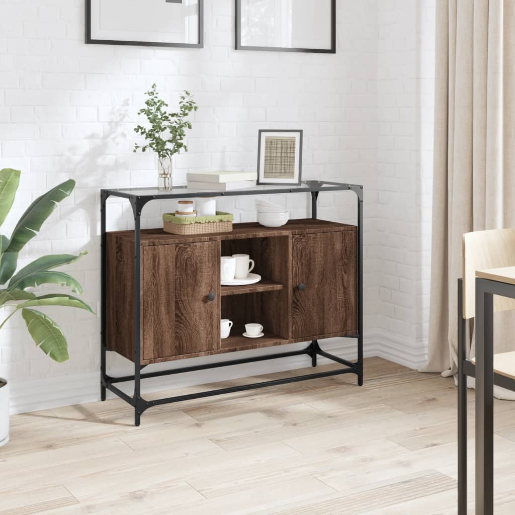 Braun Eiche Sideboard mit Glasplatte 98 cm