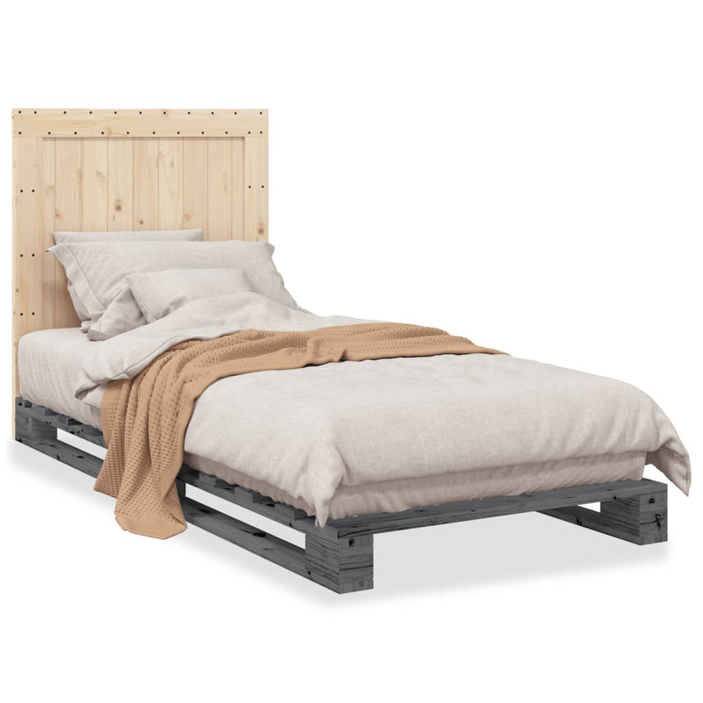 vidaXL Lit en bois massif avec tête de lit gris 90x200 cm pin
