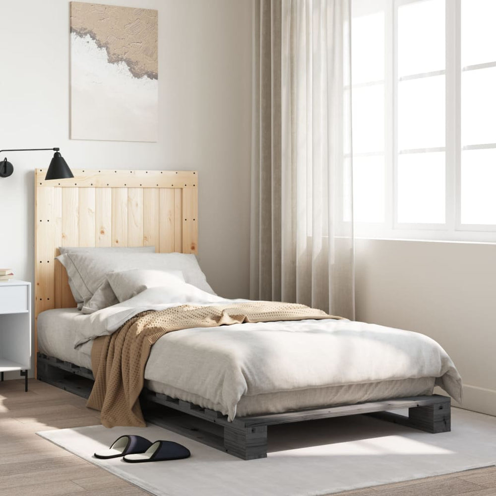 vidaXL Lit en bois massif avec tête de lit gris 90x200 cm pin