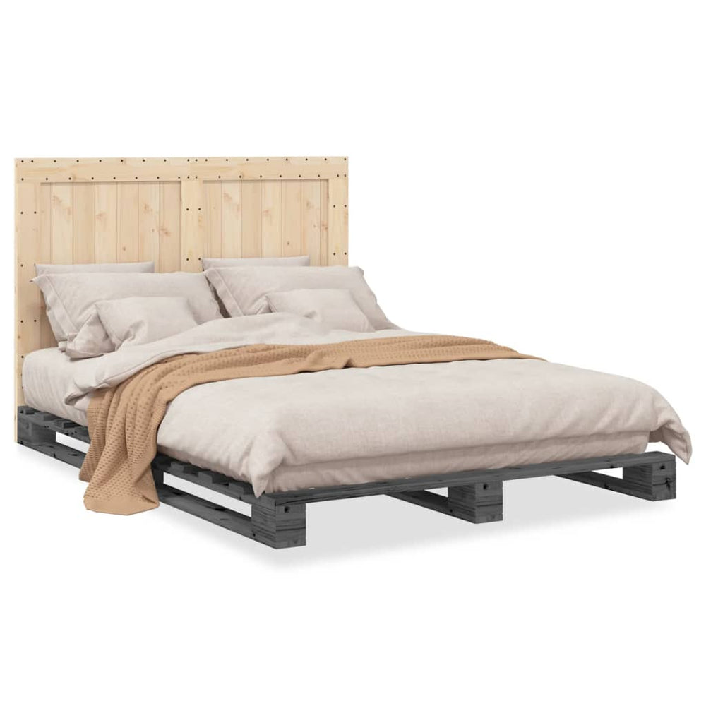 vidaXL Lit en bois massif avec tête de lit Gris 140x200 cm Pin